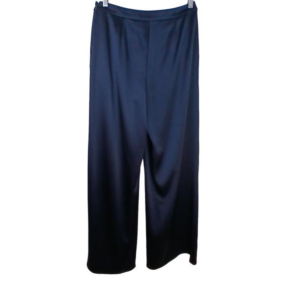 St. John Women's SZ 4 Navy Blue Satin Wide Leg Pants Pleats Pockets Gorgeous - Picture 4 of 8